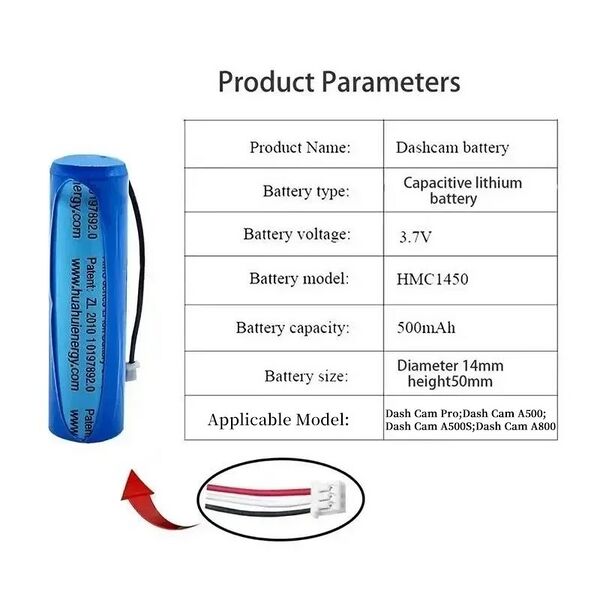 File:PURFIELD Original HMC1450 70mai Battery 3.7V 500mAh Lithium Battery Dash Cam Pro Car Video Recorder Replacement DVR Accessories - AliExpress 44 - image 06.jpg