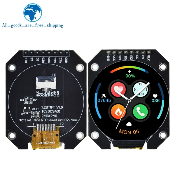 File:TFT Display 1.28 Inch TFT LCD Display Module Round RGB 240*240 GC9A01 Driver 4 Wire SPI Interface 240x240 PCB For Arduino.png
